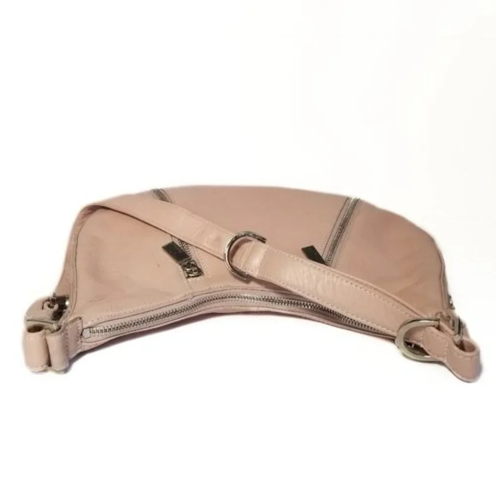Perlina New York Blush Pink Leather Crescent Hobo Bag Purse Silver Hardware
